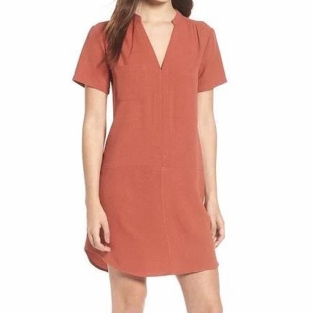 LUSH Hailey Crepe Dress Split Neck Shift Bossa Nova Sz Small